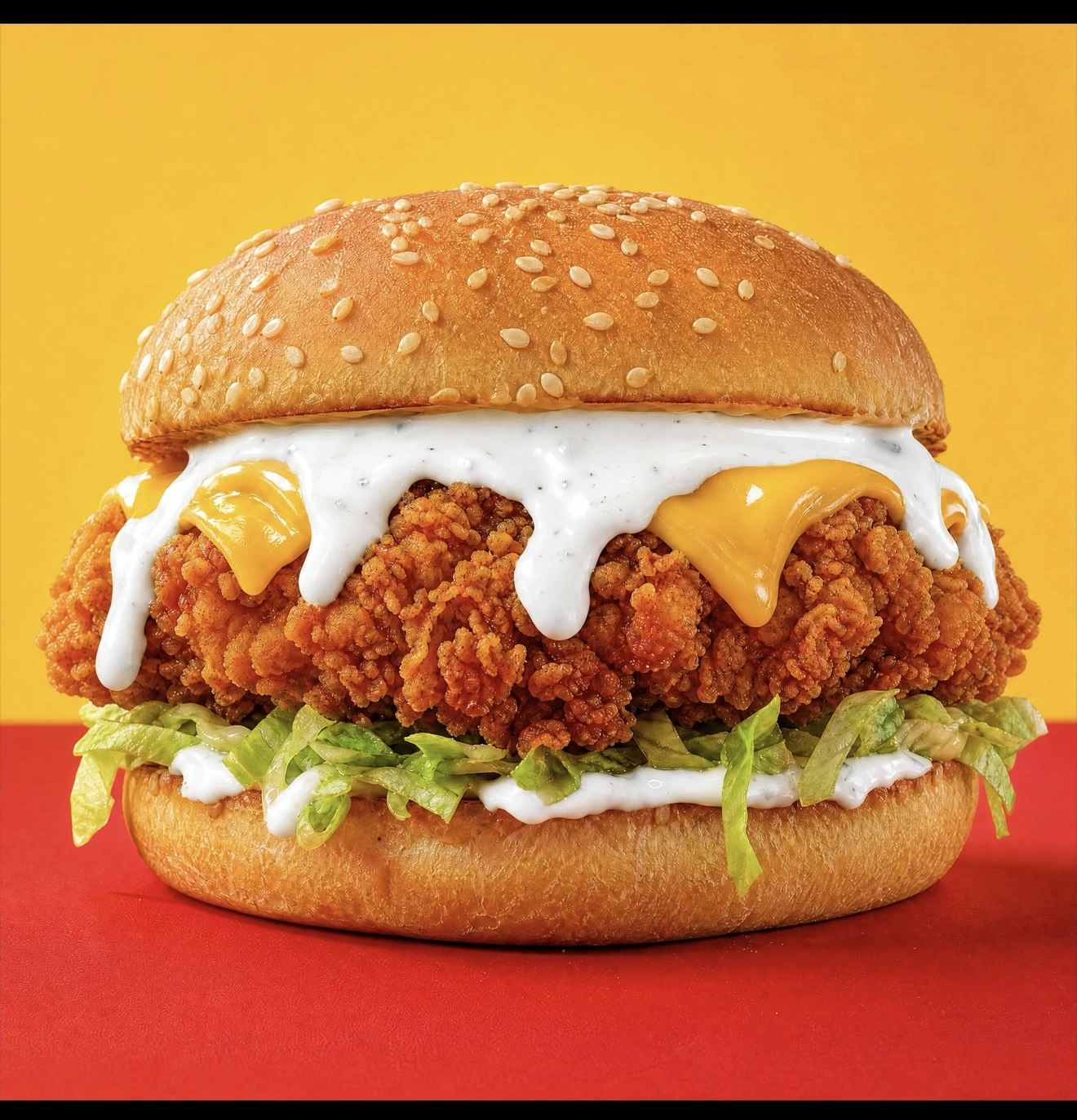 Broasted infused fried chicken burger